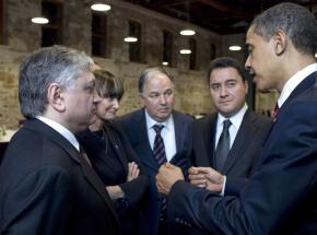 President Barack Obama speaks with Armenian, Turkish and Swiss foreign ministers in Istanbul