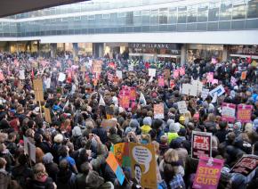 Thousands rally outside as hundreds of students occupy the Conservative Party headquarters in protest of tuition increases