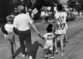 Members of the Midwest Network to Stop the Klan on the march