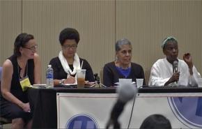 Demita Frazier (at right) speaks about the Combahee River Collective, alongside (from left): Sharon Smith, Barbara Ransby and Barbara Smith